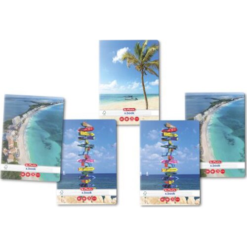 Set 5 Caiet Herlitz, A4, 80 file, 70g/mp, dictando, colturi rotunjite, motiv Summer