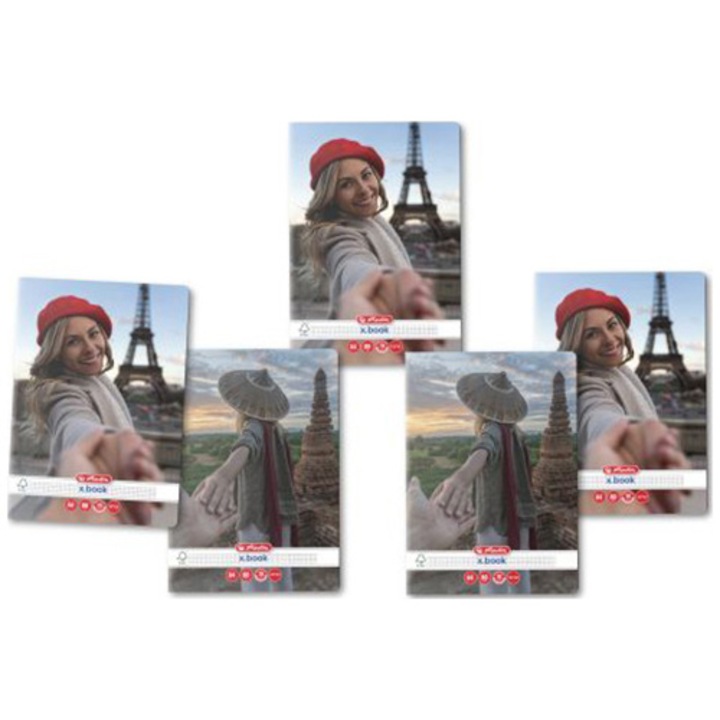Комплект 5 тетрадка Herlitz, A4, 80 листа, 70 гр/м2, Заоблени ъгли, Follow Me