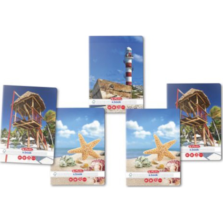 Комплект 5 тетрадки Herlitz, А4 80, Квадрати, Заоблени ъгли, Summer