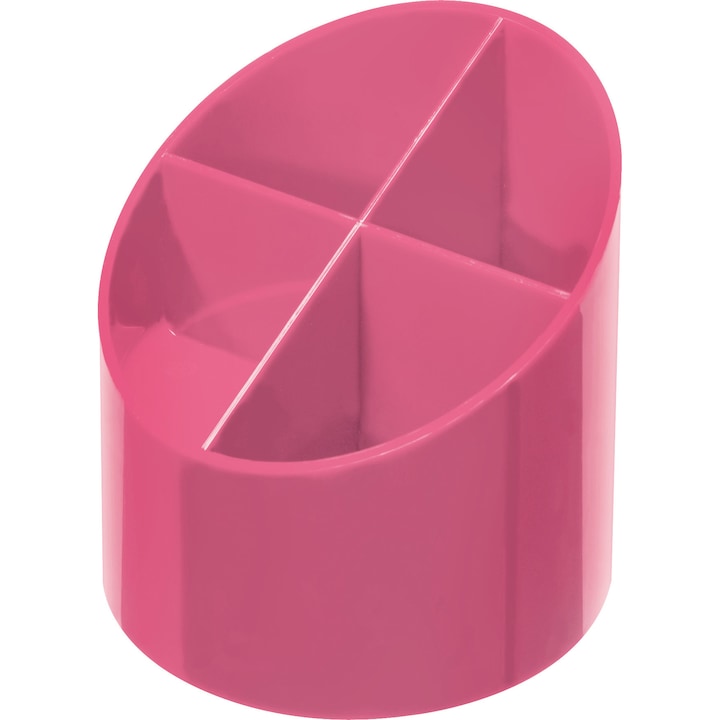 Suport Herlitz, rotund din plastic pentru instrumente de scris, 4 compartimente, culoare roz