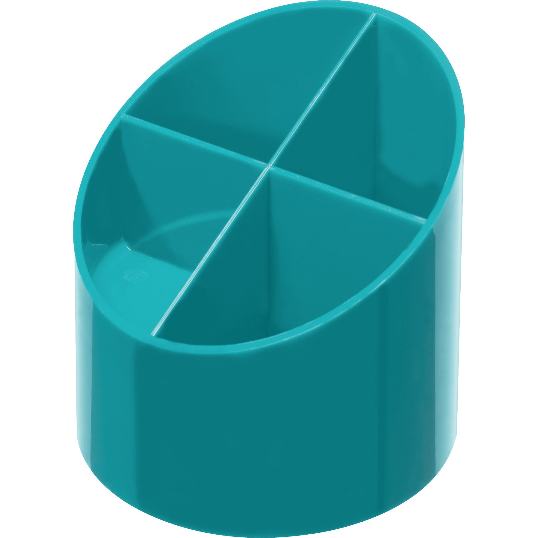 Suport Herlitz, rotund din plastic pentru instrumente de scris, 4 compartimente, culoare turcoaz