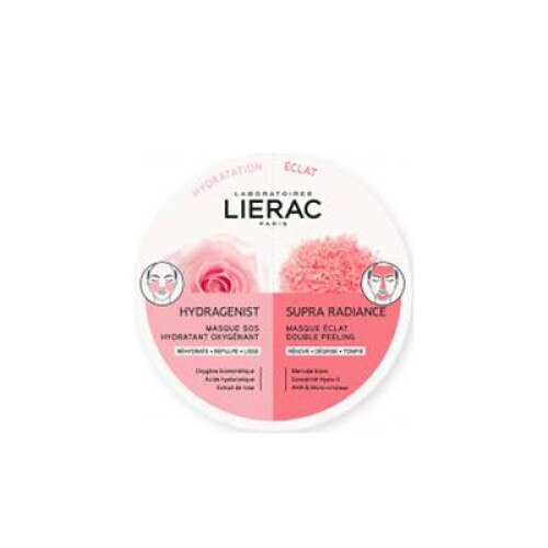 Masca hidratanta SOS Hydragenist Masca pentru exfoliere pentru o piele mai luminoasa Lierac Supra Radiance, 2 x 6ml