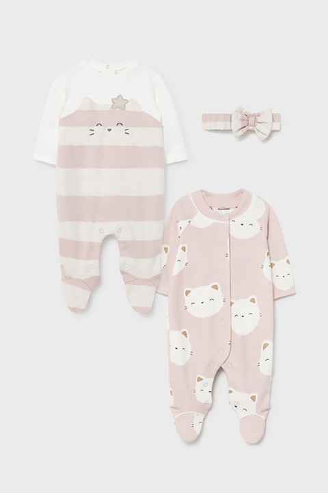 Mayoral, Set de imbracaminte cu pisicute - 3 piese, Alb/Roz prafuit