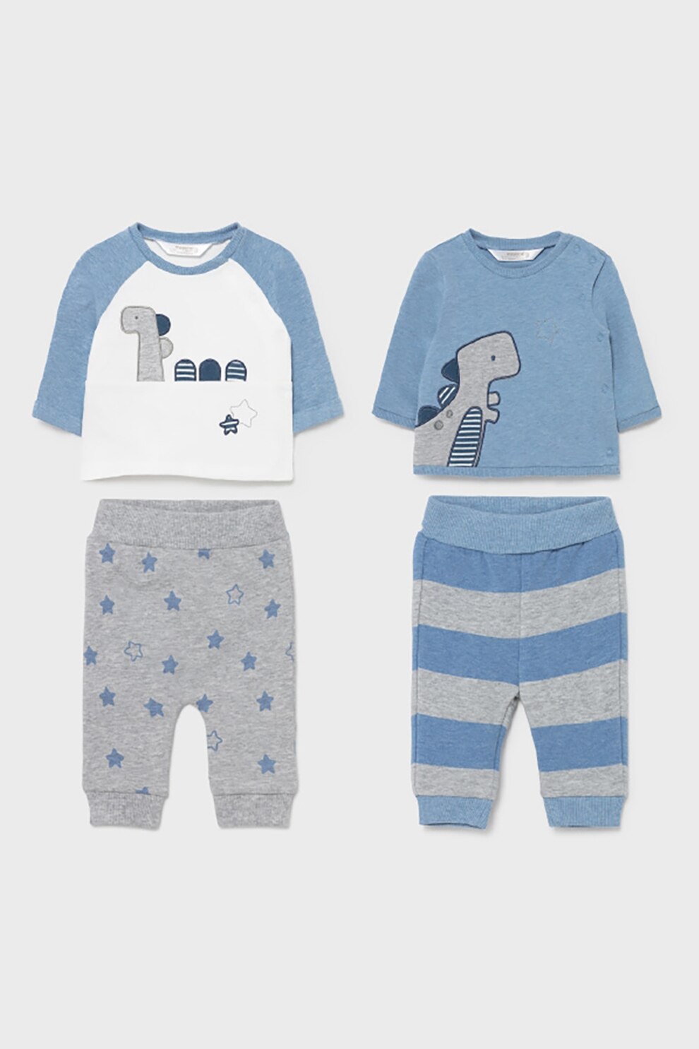 Mayoral, Set de costume din amestec de bumbac cu model - 4 piese, Alb/Albastru inchis/Gri