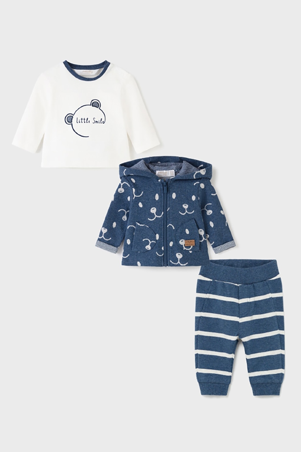 Mayoral, Set de imbracaminte cu model - 3 piese, Bleumarin/Alb