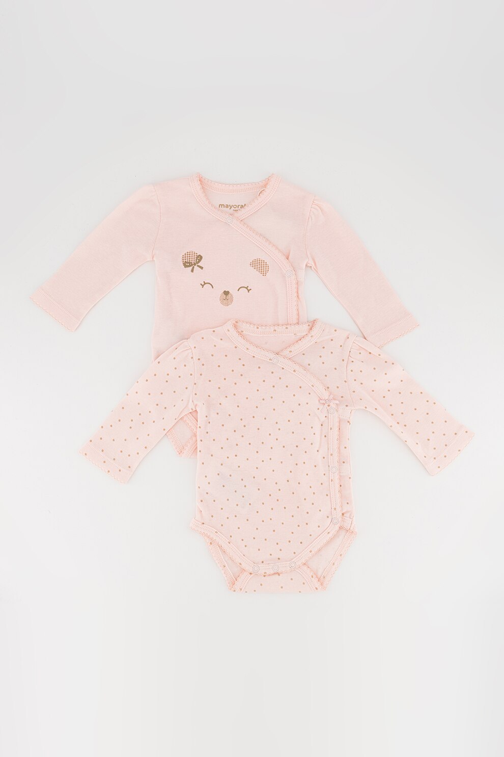 Mayoral, Set de body-uri din bumbac - 2 piese, Roz piersica/ Maro deschis