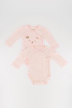 Mayoral, Set de body-uri din bumbac - 2 piese, Roz piersica/ Maro deschis Mayoral, Set de body-uri din bumbac - 2 piese, Roz piersica/ Maro deschis