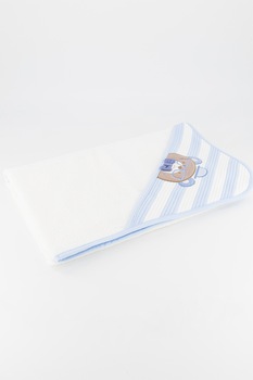 Mayoral, Prosop cu gluga si aplicatie brodata, Alb/albastru pastel/maro Mayoral, Prosop cu gluga si aplicatie brodata, Alb/albastru pastel/maro