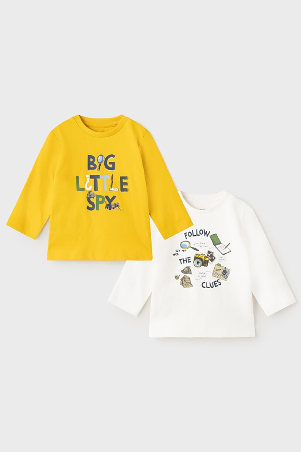 Mayoral, Set de bluze de bumbac cu imprimeu grafic - 2 piese, Galben/Alb