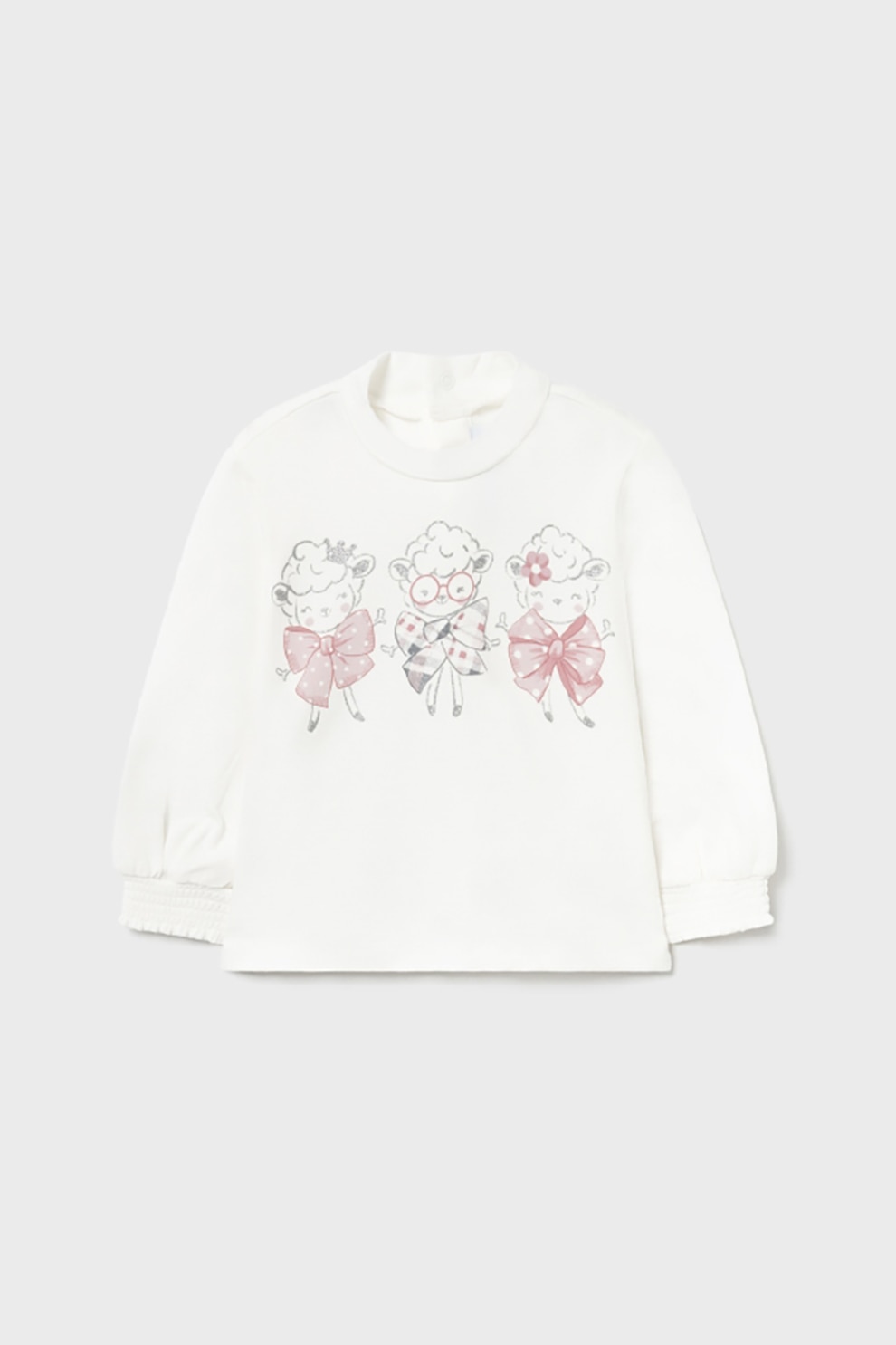 Mayoral, Bluza din amestec de bumbac cu maneci lungi, Alb/Roz prafuit, 86 CM