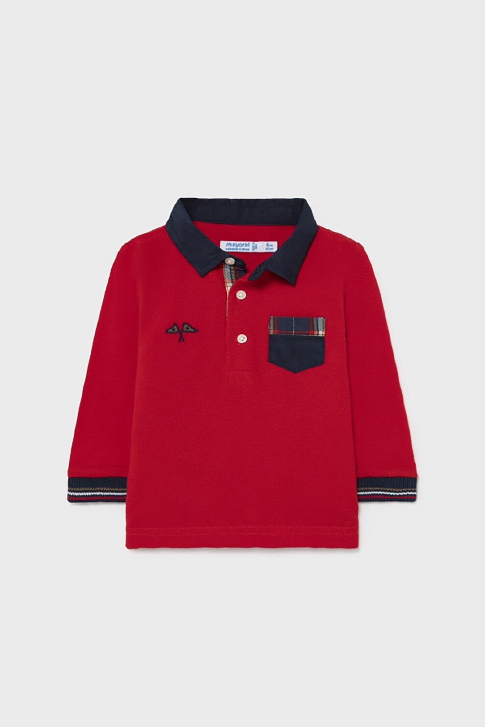 Mayoral, Bluza polo cu buzunar pe piept, Rosu/Bleumarin