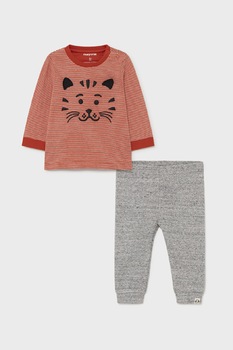Mayoral, Set de pantaloni si bluza de casa, Gri melange/rosu caramiziu Mayoral, Set de pantaloni si bluza de casa, Gri melange/rosu caramiziu