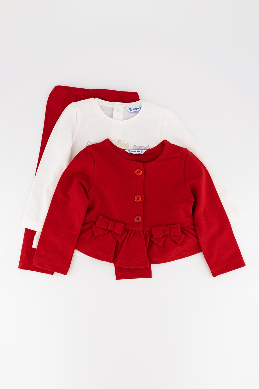 Mayoral, Set de imbracaminte din amestec de bumbac - 3 piese, Rosu/Alb