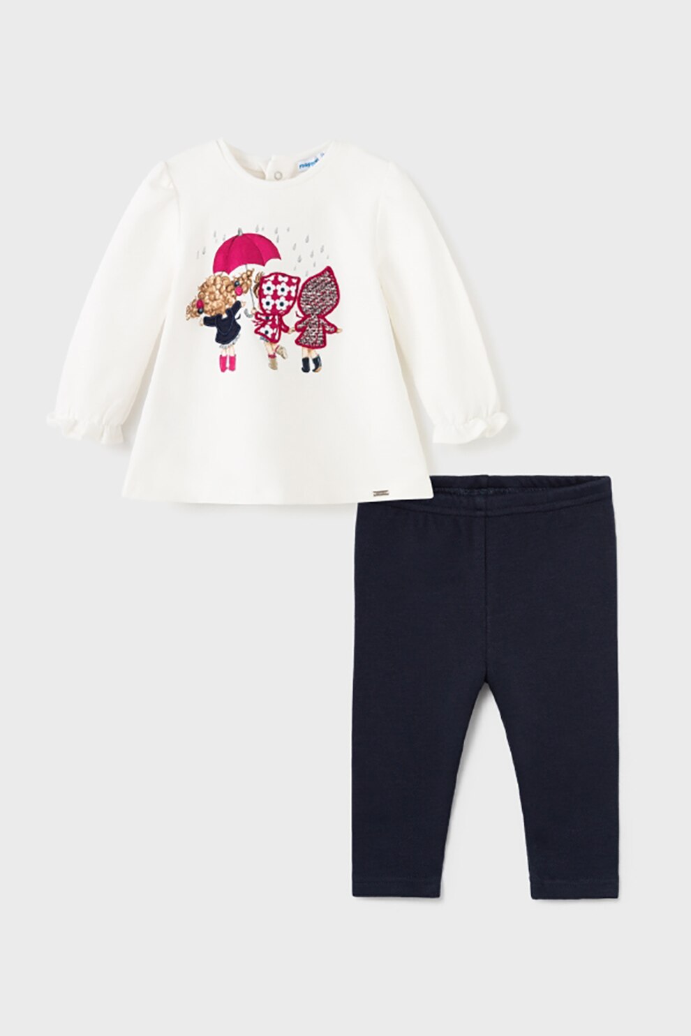Mayoral, Set de bluza si colanti cu imprimeu grafic - 2 piese, Alb/Roz/Negru