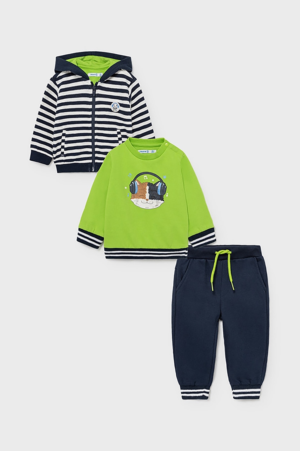 Mayoral, Set de imbracaminte - 3 piese, Bleumarin/Alb/Verde