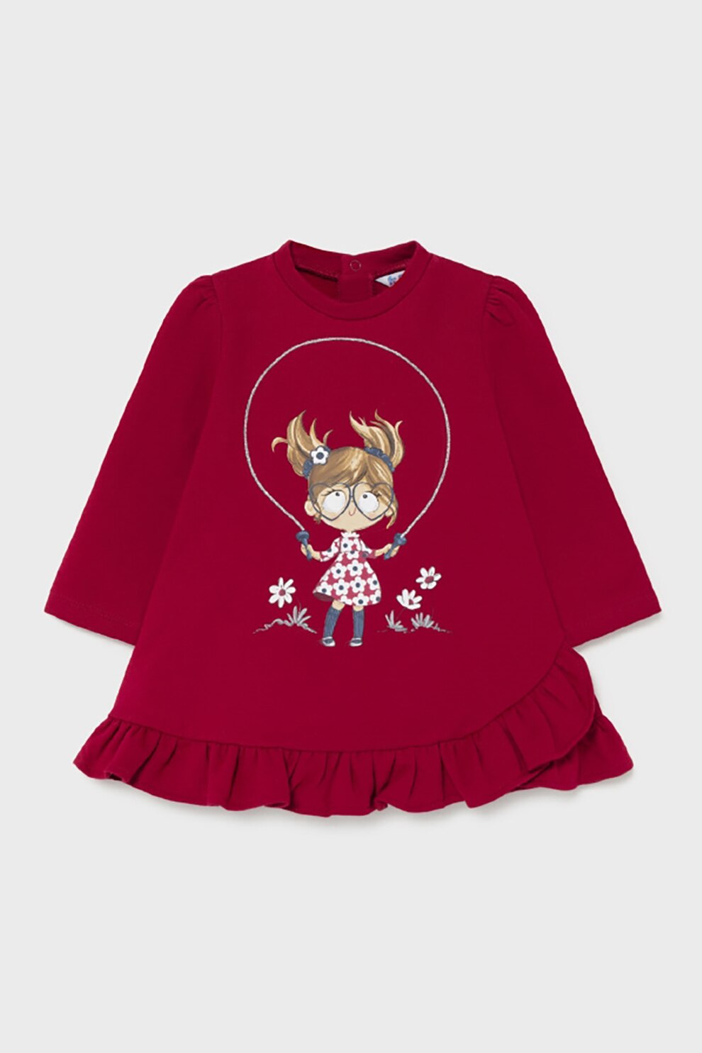 Mayoral, Rochie evazata de jerseu cu imprimeu grafic, Rosu/Alb, 86 CM