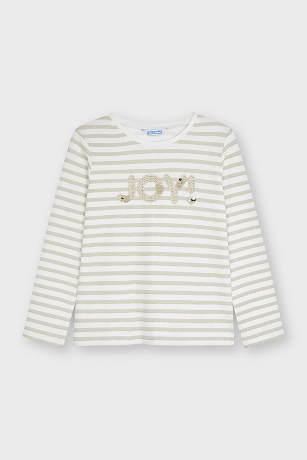 Mayoral, Bluza cu decolteu rotund si model in dungi, Alb/Maro camel