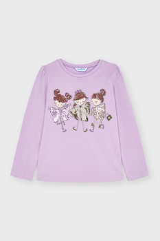 Mayoral, Bluza cu decolteu rotund si imprimeu grafic, Violet/Alb/Rosu Bordeaux Mayoral, Bluza cu decolteu rotund si imprimeu grafic, Violet/Alb/Rosu Bordeaux