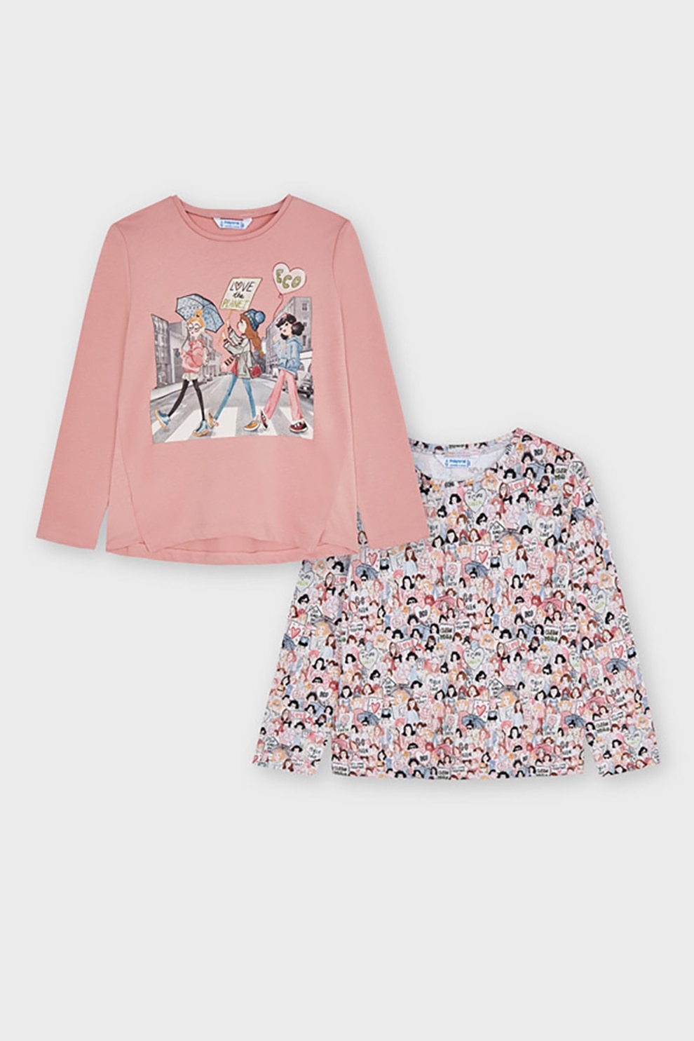 Mayoral, Set de bluze de bumbac cu model - 2 piese, Multicolora, 92 CM