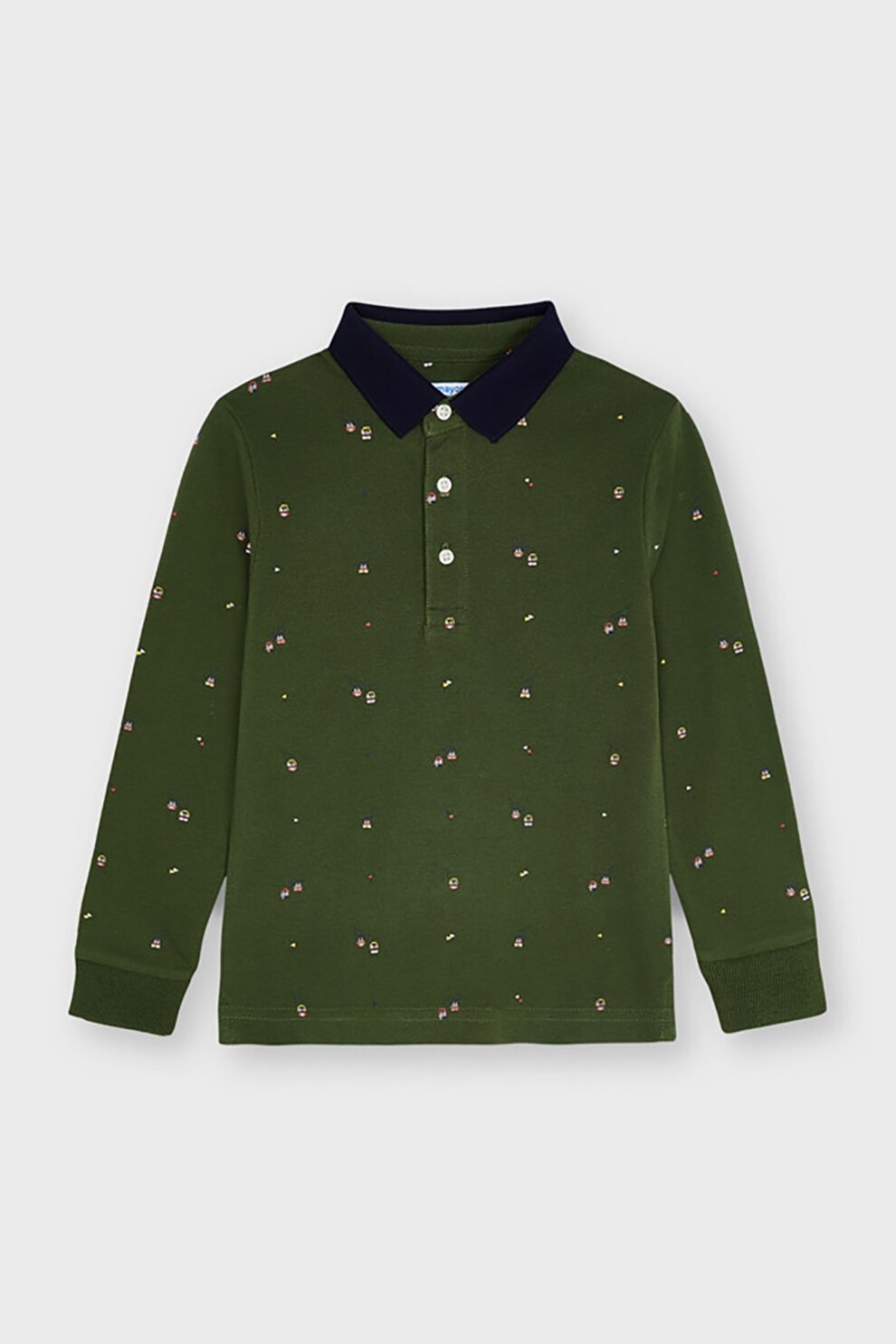 Mayoral, Bluza polo cu model, Verde militar/Alb/Bleumarin