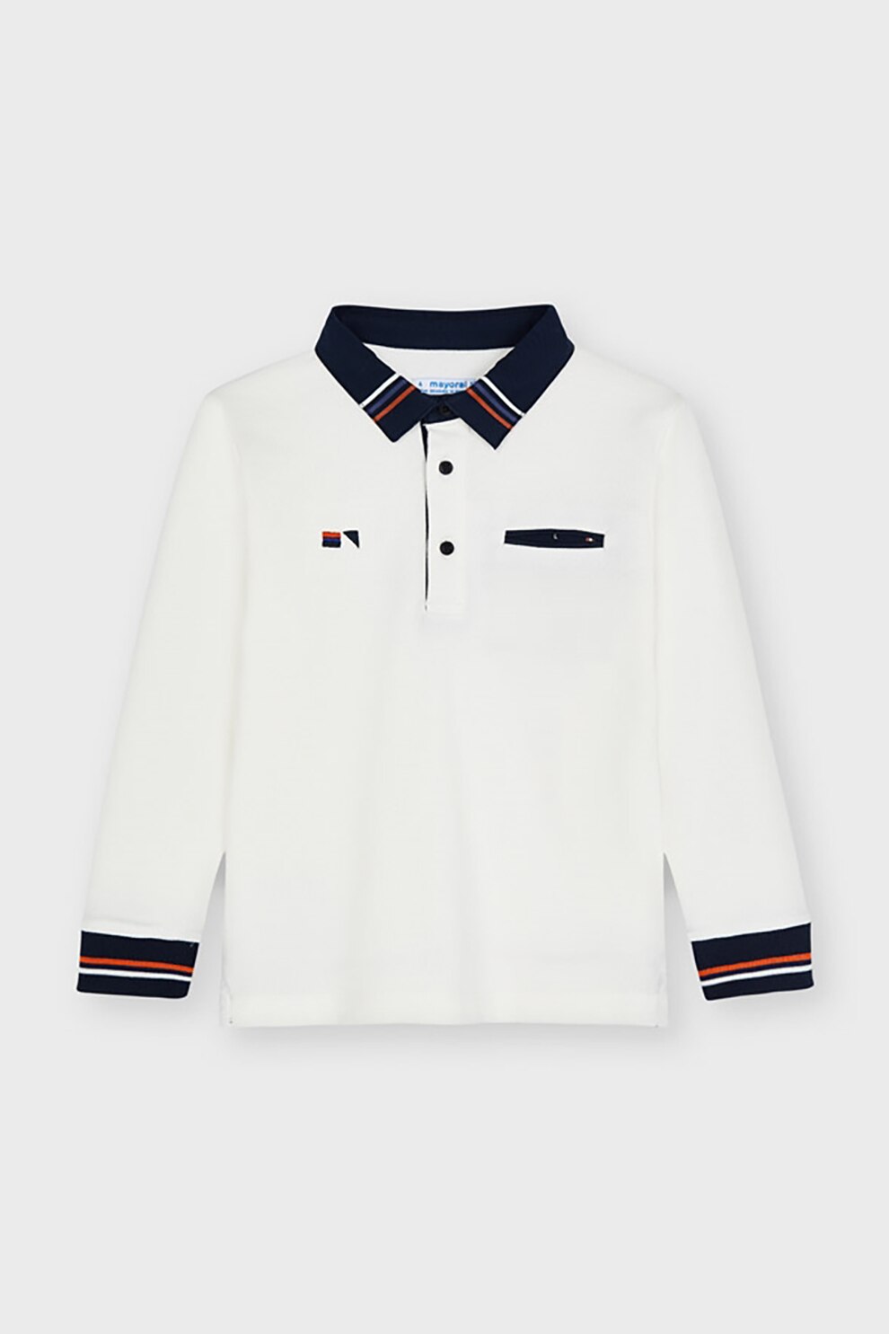 Mayoral, Bluza polo cu logo brodat, Alb/Bleumarin/Rosu