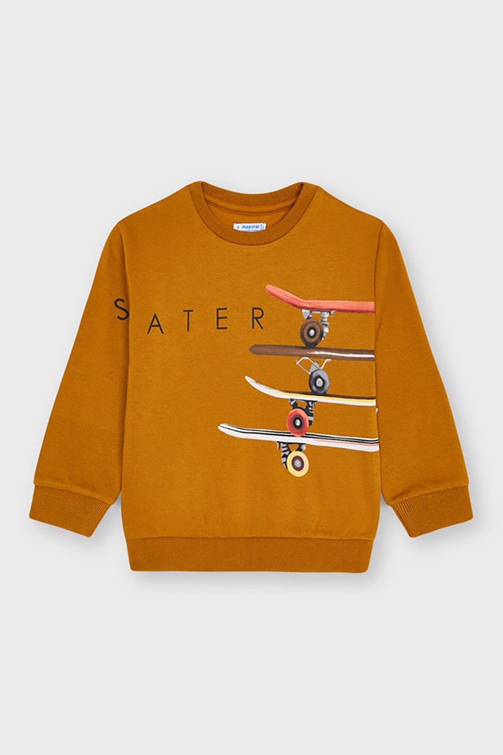 Mayoral, Bluza sport cu model si decolteu la baza gatului, Ocru/Alb