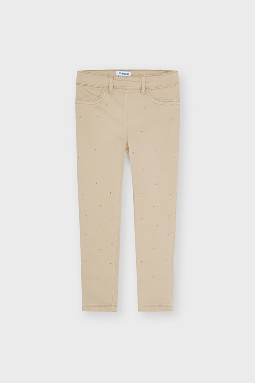 Mayoral, Pantaloni slim fit cu strasuri, Bej