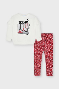 Mayoral, Set de colanti si bluza sport cu imprimeu, Alb/Rosu/Negru Mayoral, Set de colanti si bluza sport cu imprimeu, Alb/Rosu/Negru