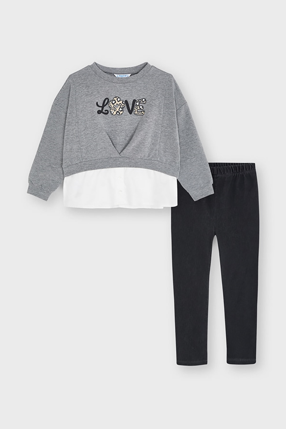 Mayoral, Set de jeggings si bluza sport cu aspect 2in1, Gri melange/Negru