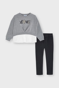 Mayoral, Set de jeggings si bluza sport cu aspect 2in1, Gri melange/Negru Mayoral, Set de jeggings si bluza sport cu aspect 2in1, Gri melange/Negru