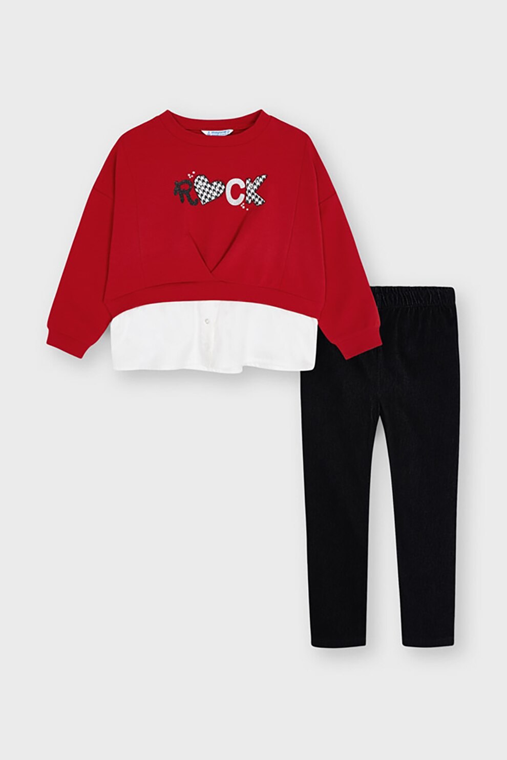 Mayoral, Set de jeggings si bluza sport cu aspect 2in1, Rosu/Alb/Negru