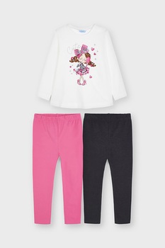 Mayoral, Set de colanti si bluza cu imprimeu - 3 piese, Alb/Roz, 104 CM Mayoral, Set de colanti si bluza cu imprimeu - 3 piese, Alb/Roz, 104 CM