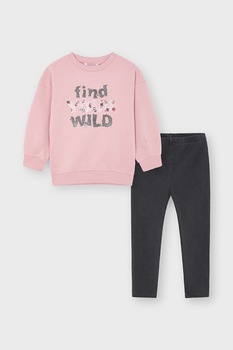 Mayoral, Set de bluza sport si colanti, 2 piese, Roz prafuit/ Negru Mayoral, Set de bluza sport si colanti, 2 piese, Roz prafuit/ Negru