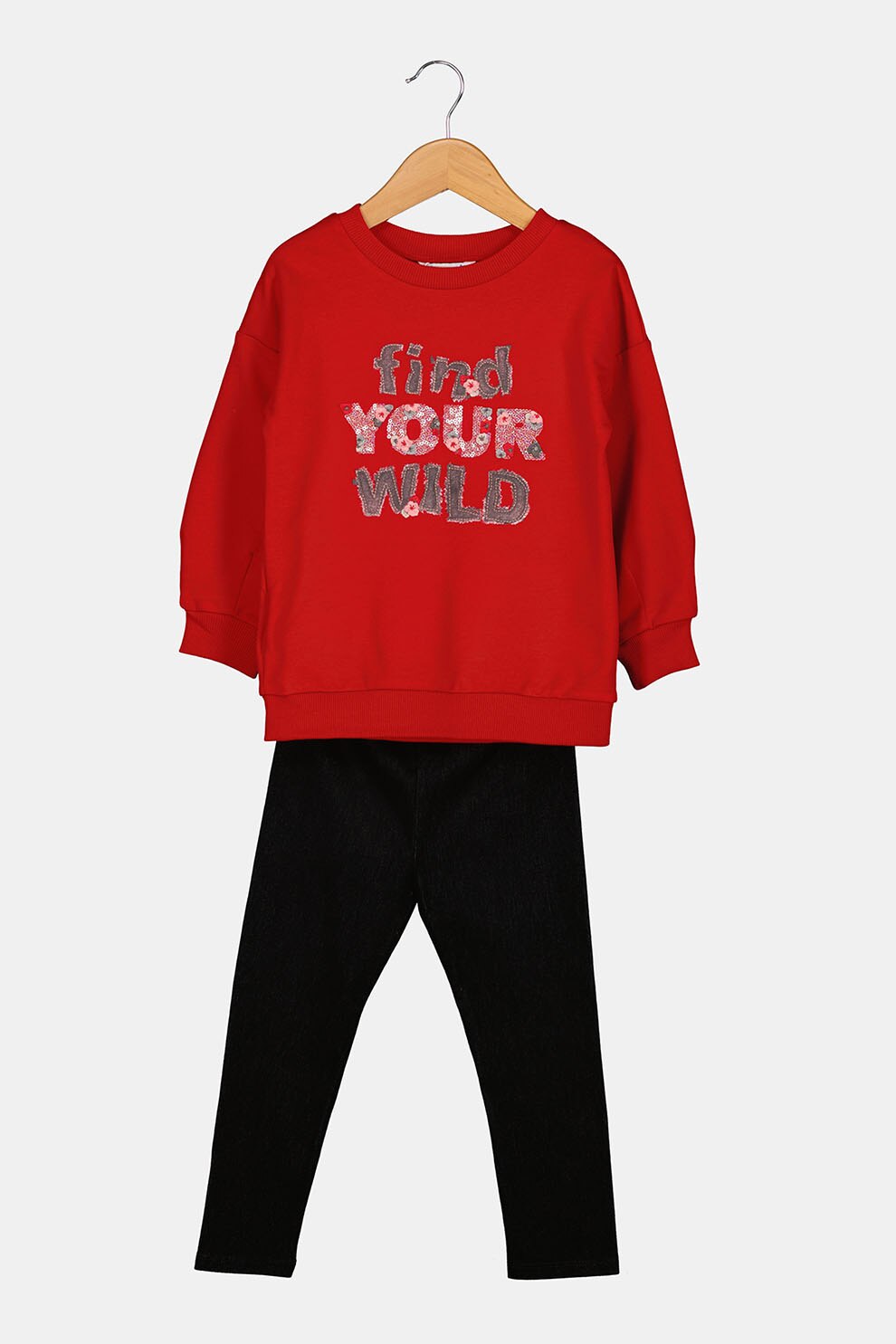 Mayoral, Set de bluza sport si colanti, 2 piese, rosu, gri inchis, roz