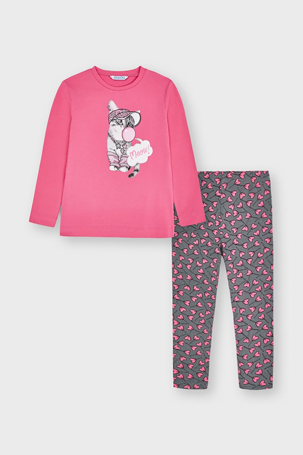 Mayoral, Set de bluza cu imprimeu grafic si colanti, 2 piese, Roz/Violet/Alb