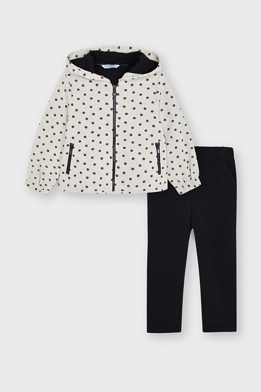 Mayoral, Set de pantaloni si hanorac cu imprimeu, 2 piese, Alb/Bleumarin inchis