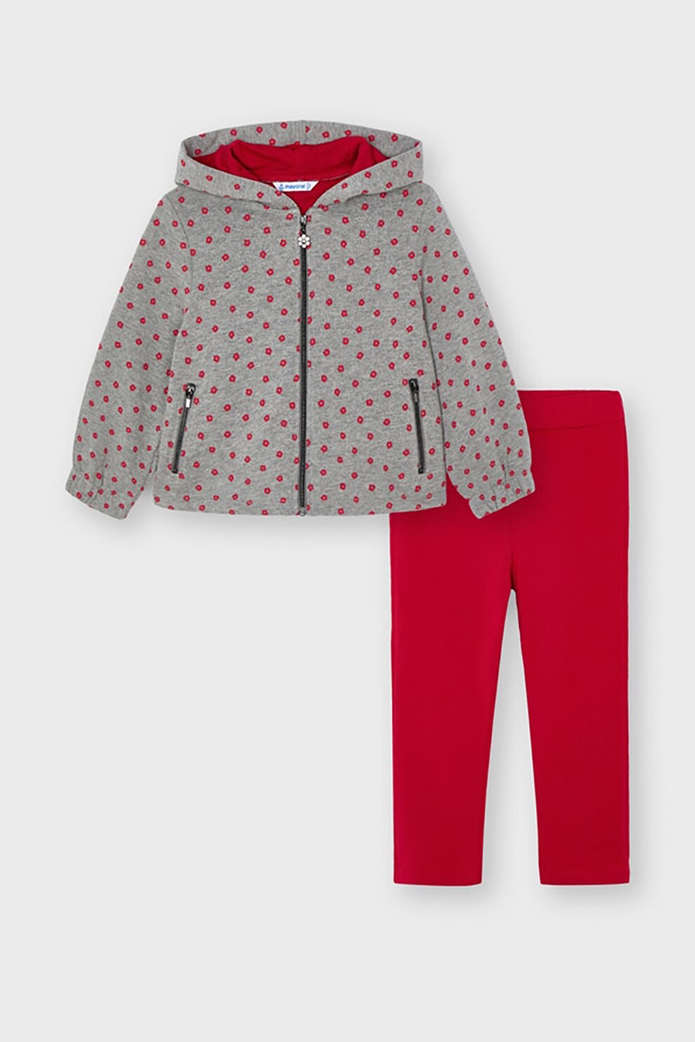 Mayoral, Set de pantaloni si hanorac cu imprimeu, 2 piese, Rosu/ Gri