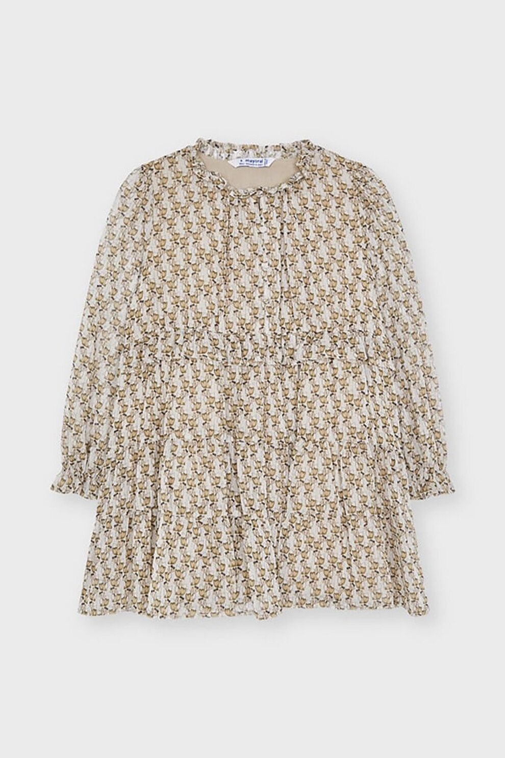 Mayoral, Rochie evazata cu imprimeu, Alb prafuit/maro deschis