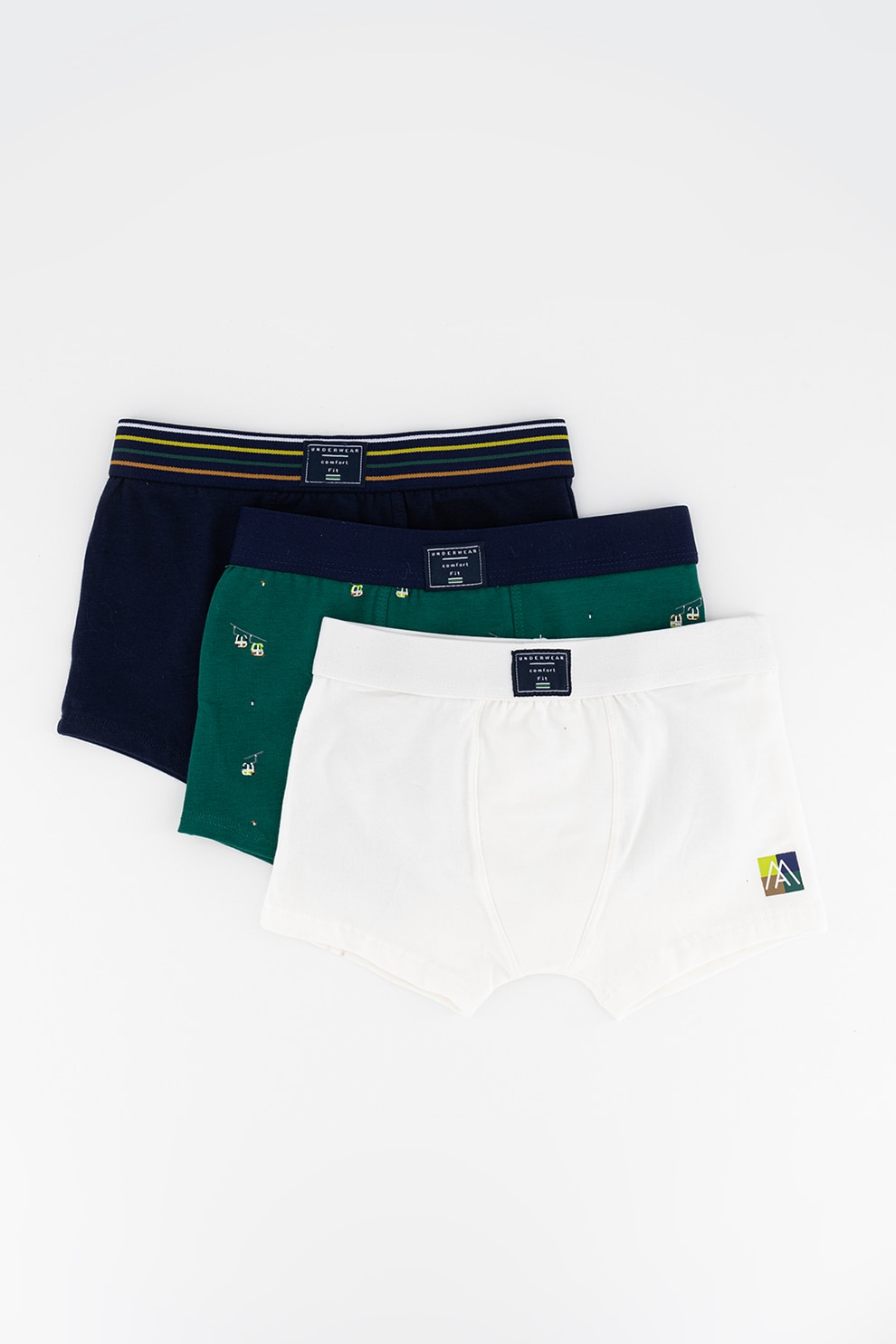 Mayoral, Set de boxeri din amestec de bumbac - 3 perechi, Verde/Alb/Bleumarin