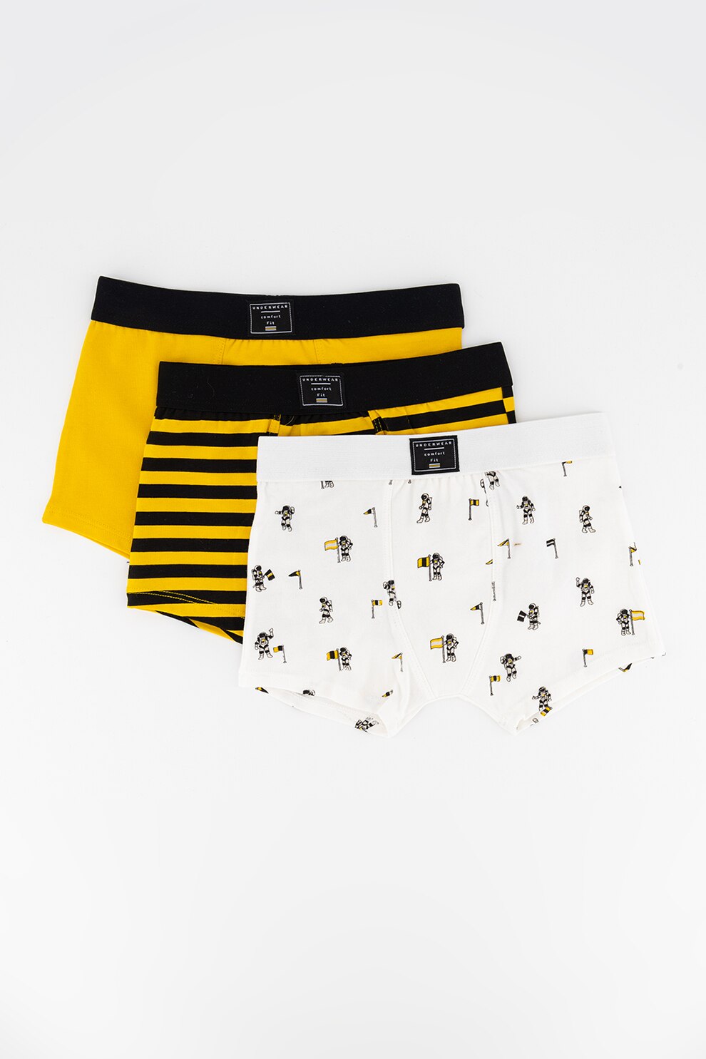 Mayoral, Set de boxeri din amestec de bumbac, cu model - 3 perechi, Galben/Negru