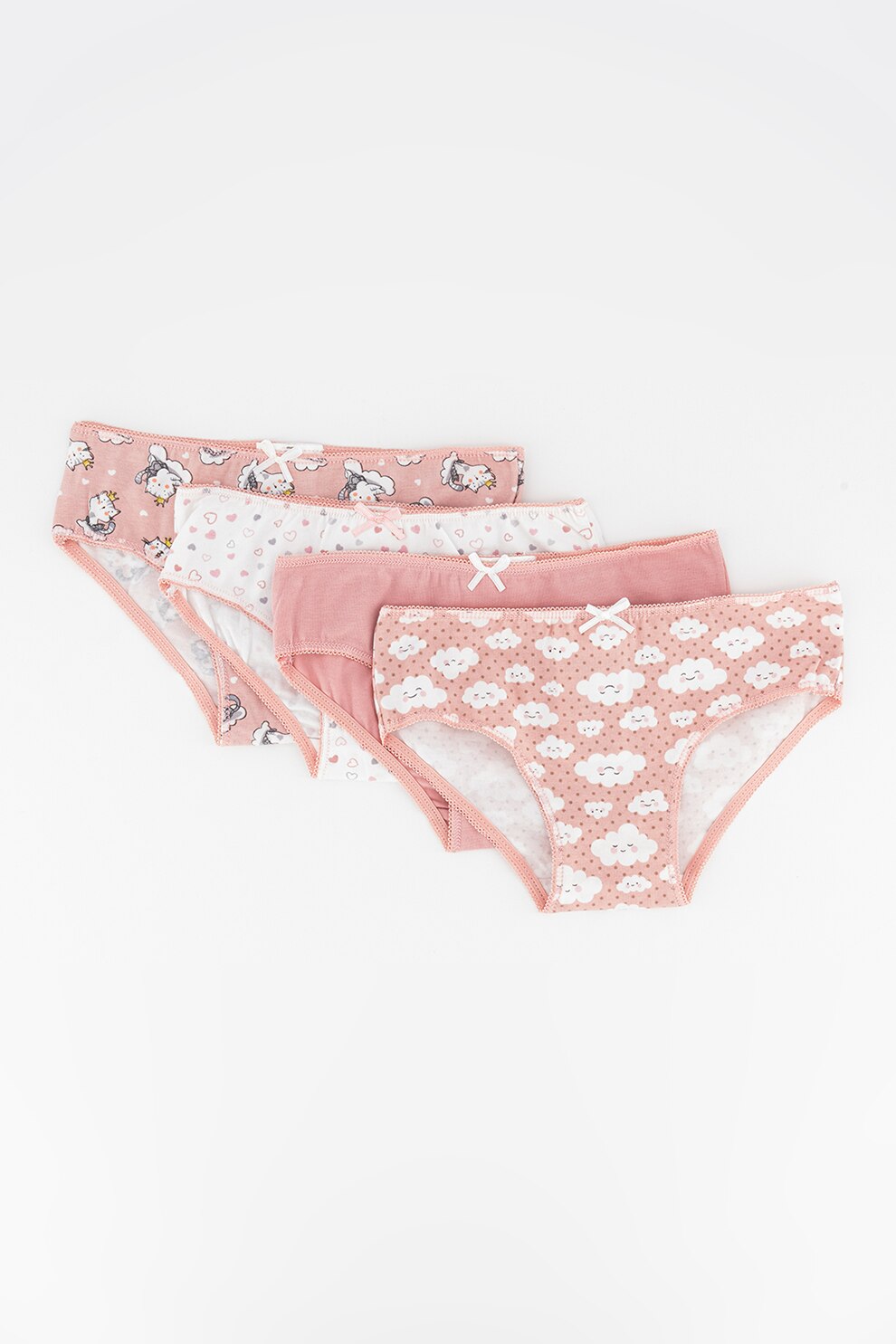 Mayoral, Set de chiloti cu imprimeu si uni - 4 perechi, Alb optic/roz