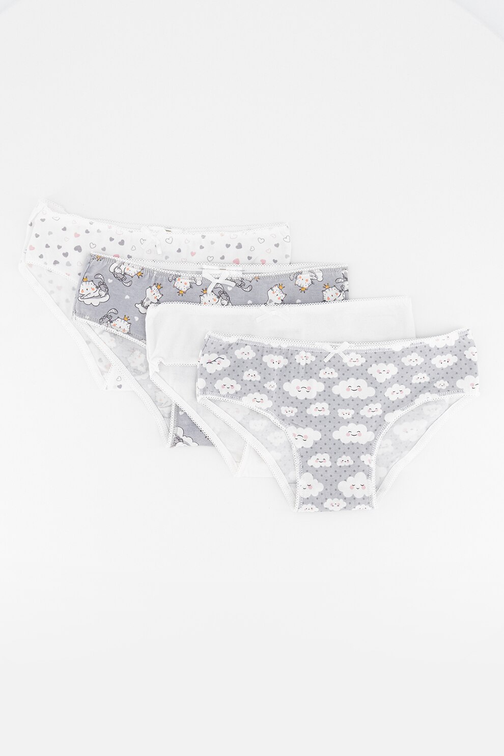 Mayoral, Set de chiloti cu imprimeu si uni - 4 perechi, Gri/Alb