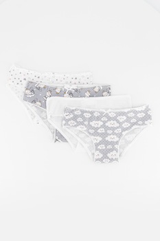 Mayoral, Set de chiloti cu imprimeu si uni - 4 perechi, Gri/Alb Mayoral, Set de chiloti cu imprimeu si uni - 4 perechi, Gri/Alb