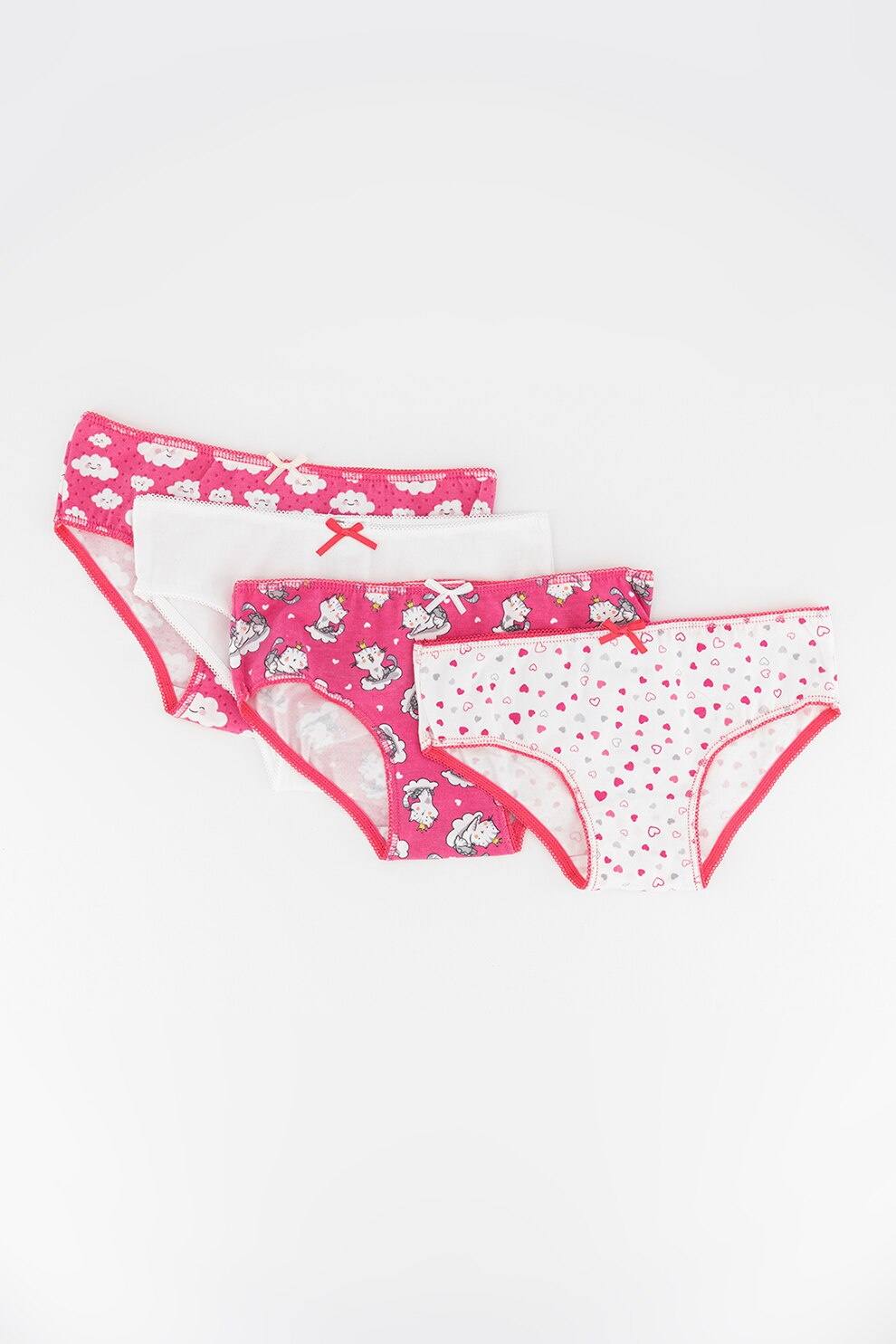 Mayoral, Set de chiloti cu imprimeu si uni - 4 perechi, Alb/Roz