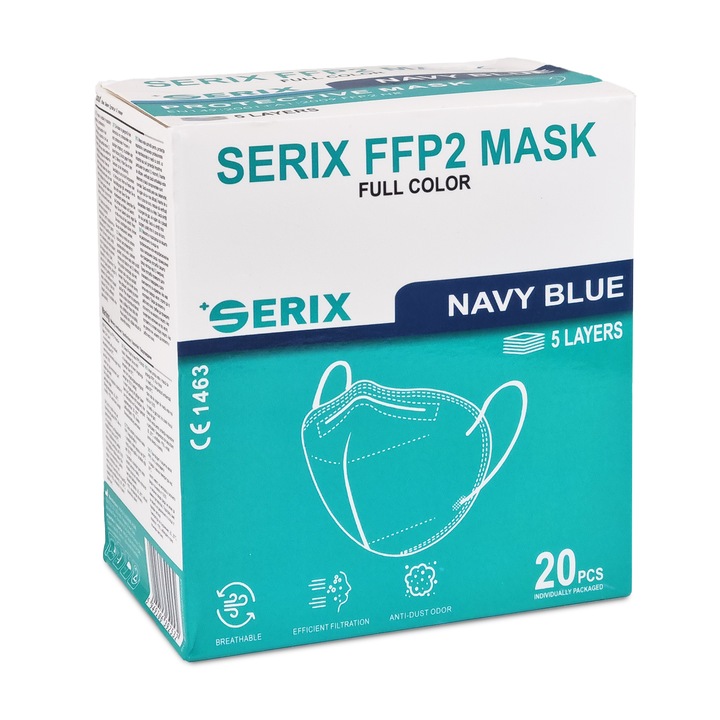 Set 20 buc masca protectie 5 straturi FFP2 KN95 albastru marin