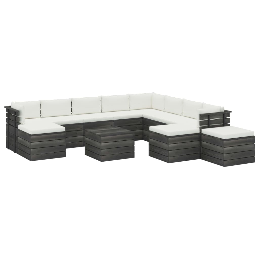 Set mobilier gradina din 11 piese cu perne colorate, vidaXL, Lemn, Crem