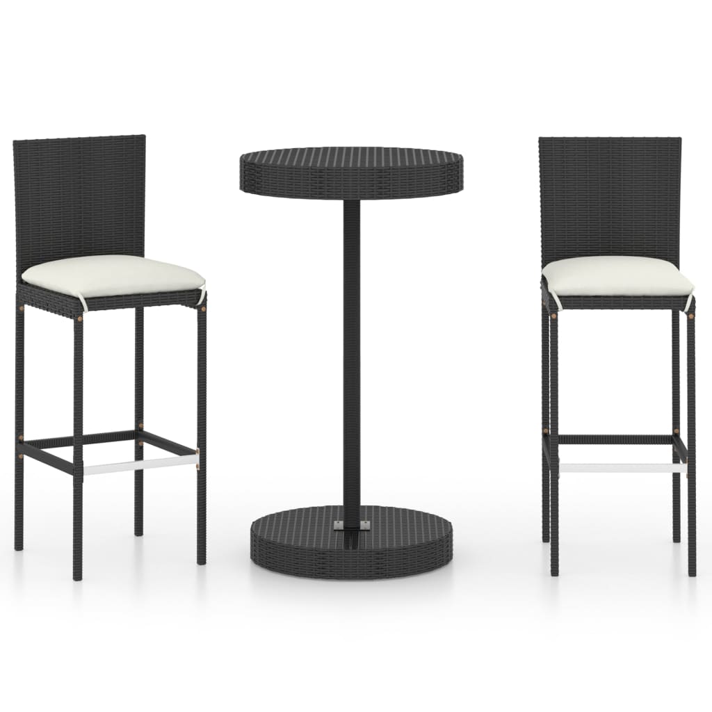 Set elegant de bar pentru gradina din 3 piese vidaXL, Poliratan, 60.5 x 106 cm, Negru