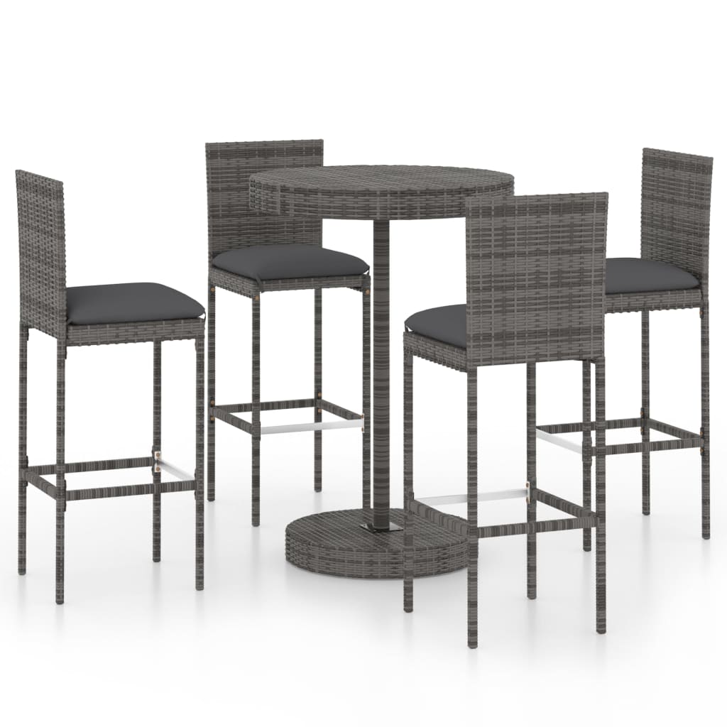 Set elegant de bar pentru gradina din 5 piese vidaXL, Poliratan, 75.5 x 106 cm, Gri