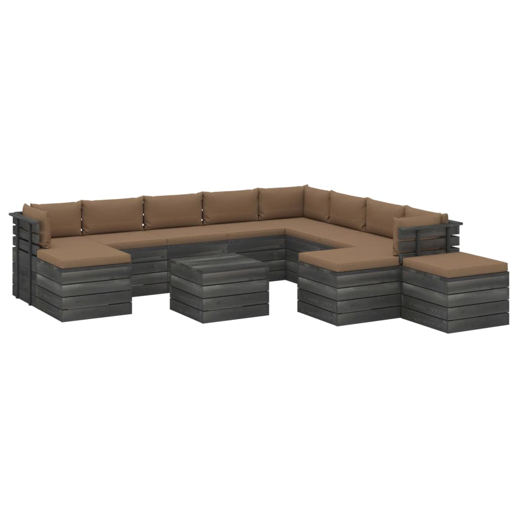 Set mobilier gradina din 11 piese cu perne colorate, vidaXL, Lemn, Taupe