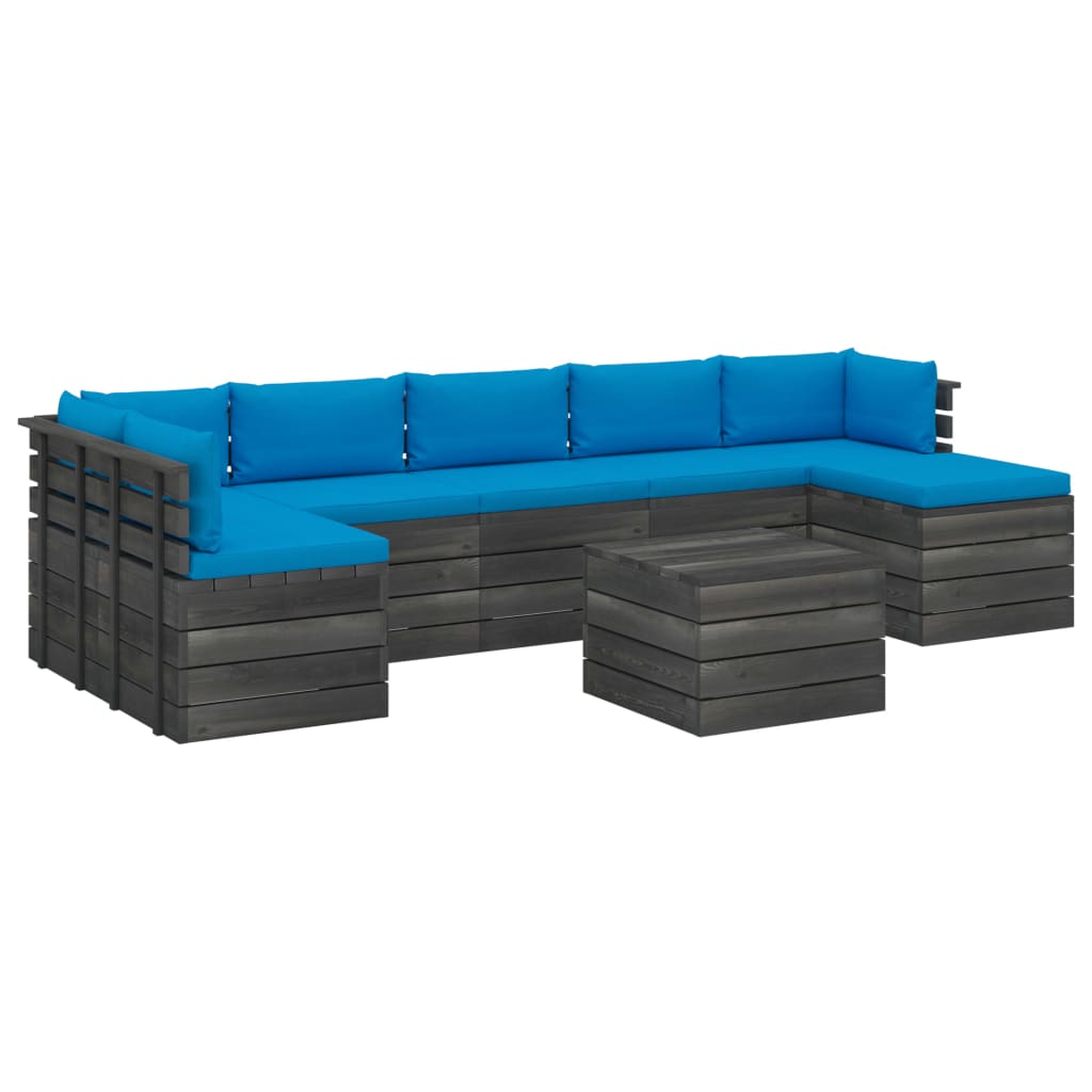 Set mobilier gradina din 8 piese cu perne colorate, vidaXL, Lemn, Albastru